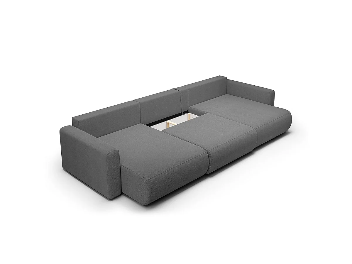 Canapé convertible 4 places avec coffre en tissu gris EVY