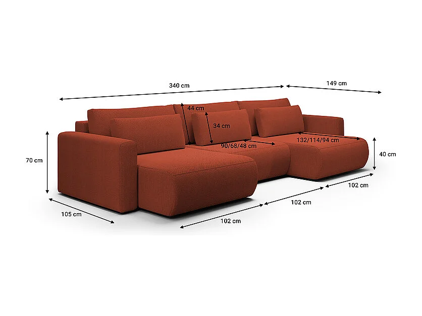 Canapé U 4 places convertible coffre Evy Orange Brique