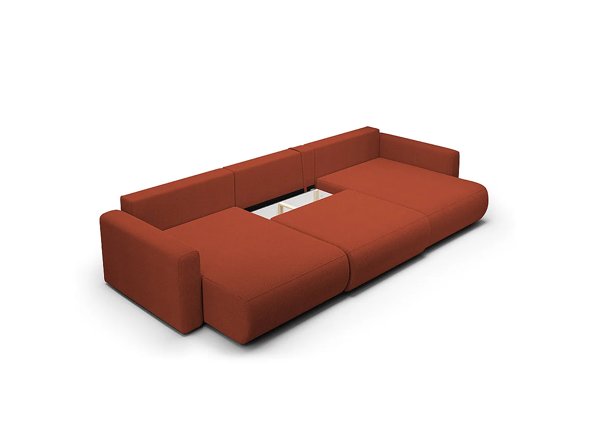 Canapé convertible 4 places avec coffre en tissu orange EVY