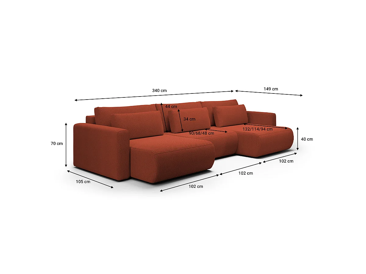 Canapé convertible 4 places avec coffre en tissu orange EVY