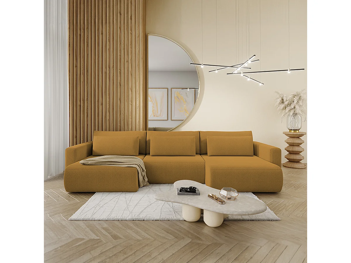 Canapé U 4 places convertible coffre Evy Jaune