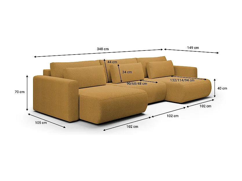 Canapé U 4 places convertible coffre Evy Jaune