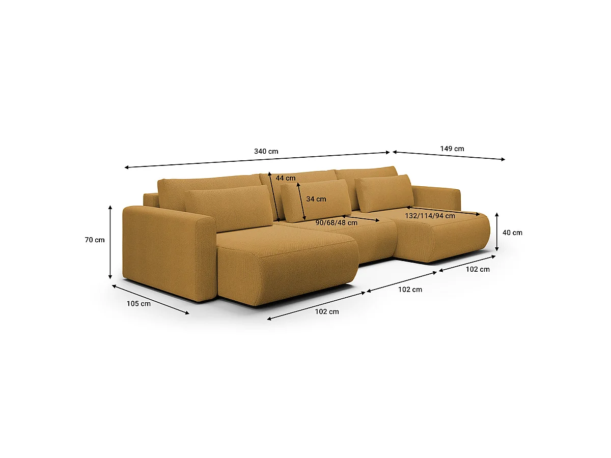 Canapé convertible 4 places avec coffre en tissu jaune EVY