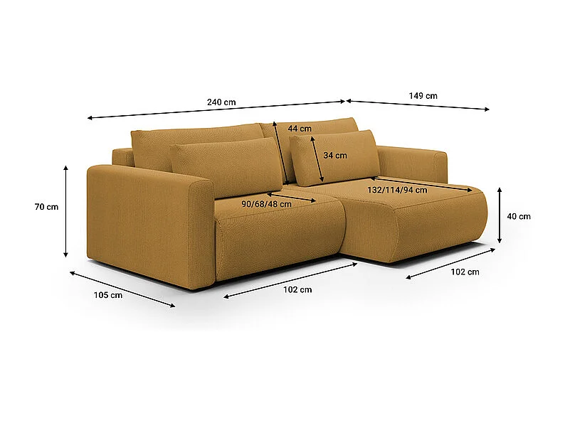 Canapé d'angle réversible convertible 3 places coffre Evy Jaune