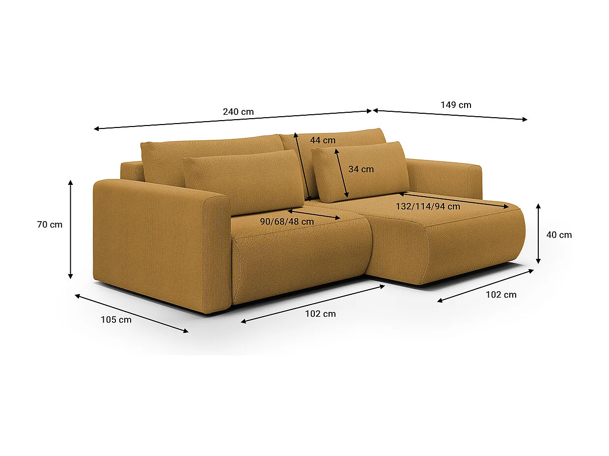 Canapé d'angle réversible convertible 3 places coffre Evy Jaune