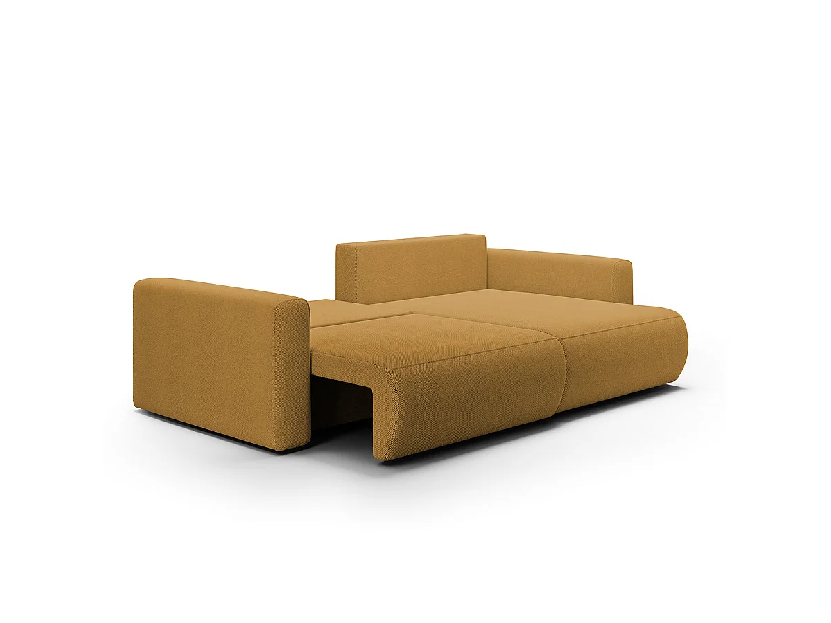 Canapé d'angle convertible 3 places avec coffre en tissu jaune