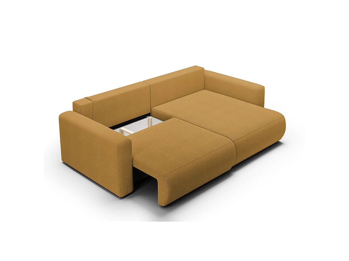Canapé d'angle convertible 3 places avec coffre en tissu jaune