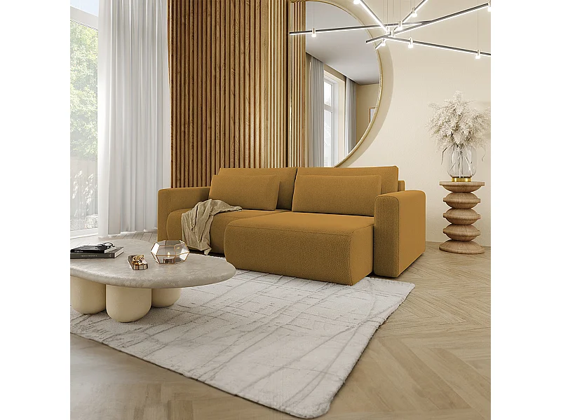 Canapé d'angle réversible convertible 3 places coffre Evy Jaune