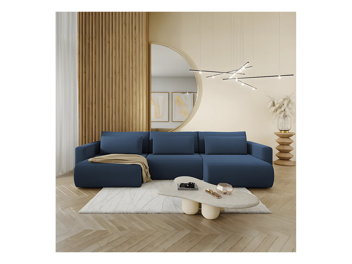 Canapé U 4 places convertible coffre Evy Bleu
