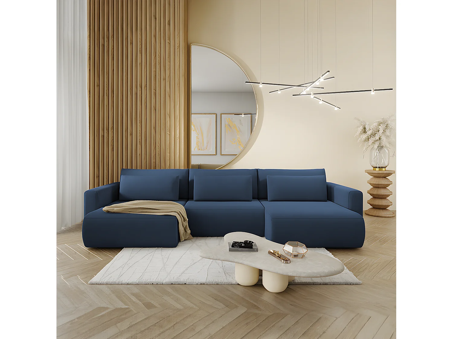 Canapé U 4 places convertible coffre Evy Bleu