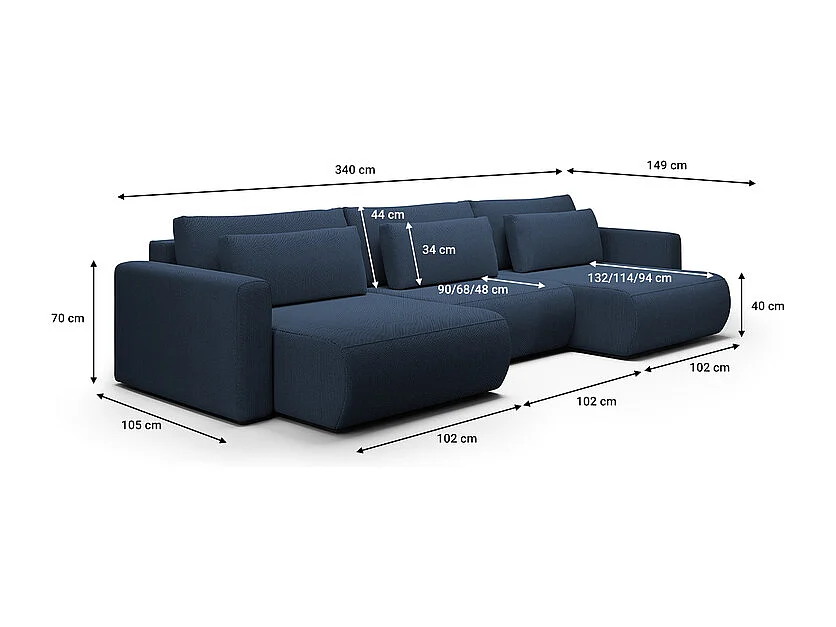 Canapé U 4 places convertible coffre Evy Bleu