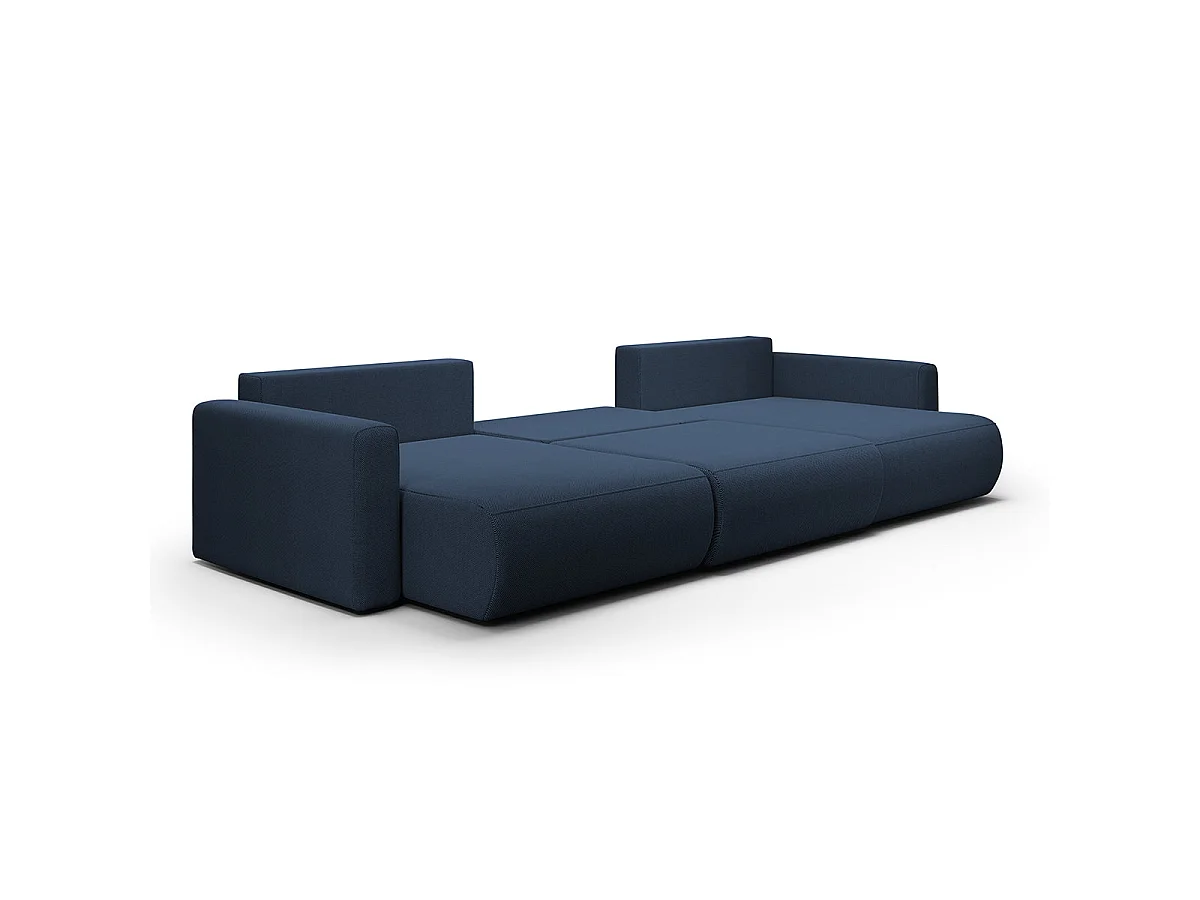Canapé convertible 4 places avec coffre en tissu bleu EVY
