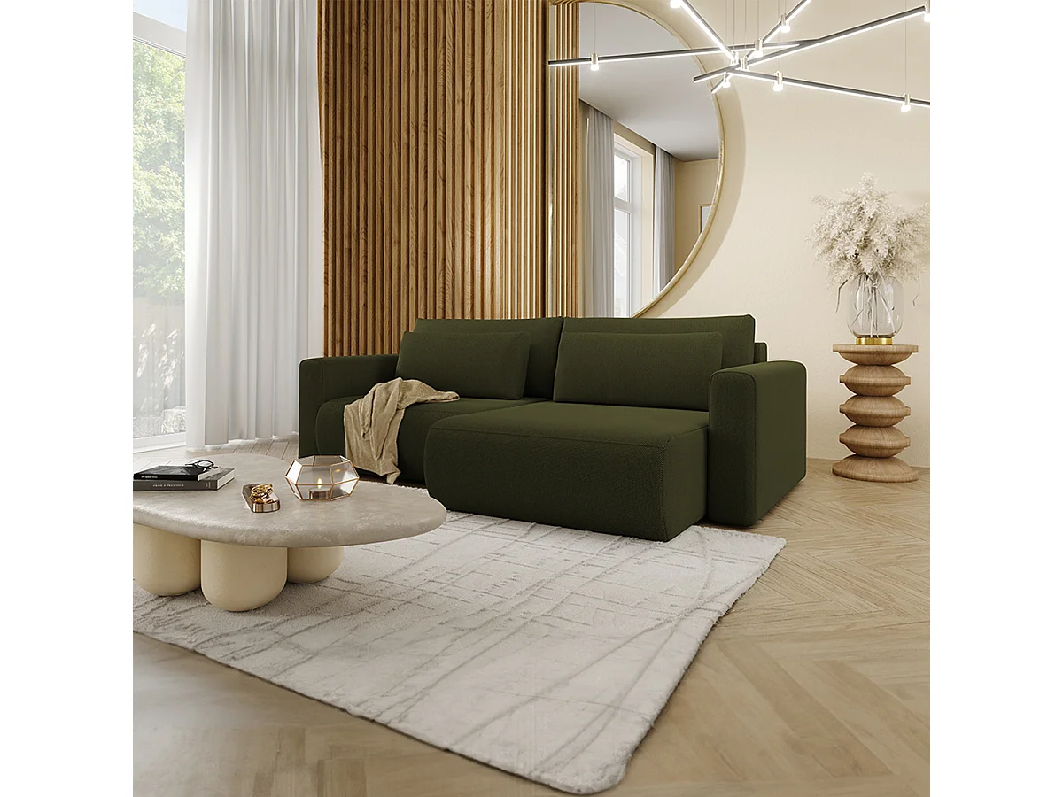 Canapé d'angle réversible convertible 3 places coffre Evy Vert Sapin