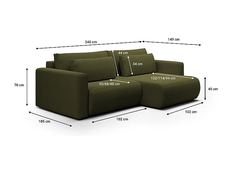 Canapé d'angle réversible convertible 3 places coffre Evy Vert Sapin
