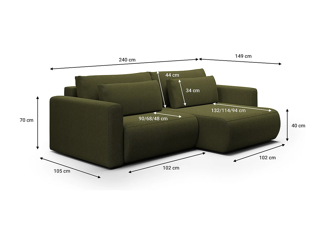 Canapé d'angle réversible convertible 3 places coffre Evy Vert Sapin
