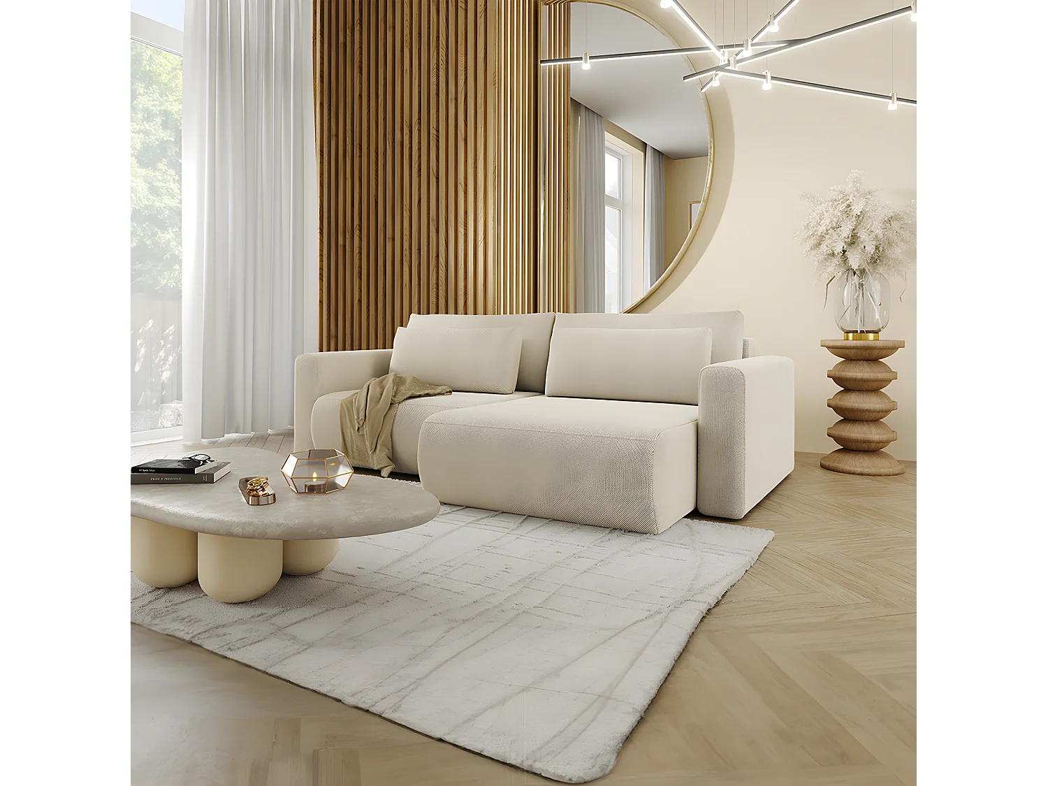 Canapé d'angle réversible convertible 3 places coffre Evy Beige