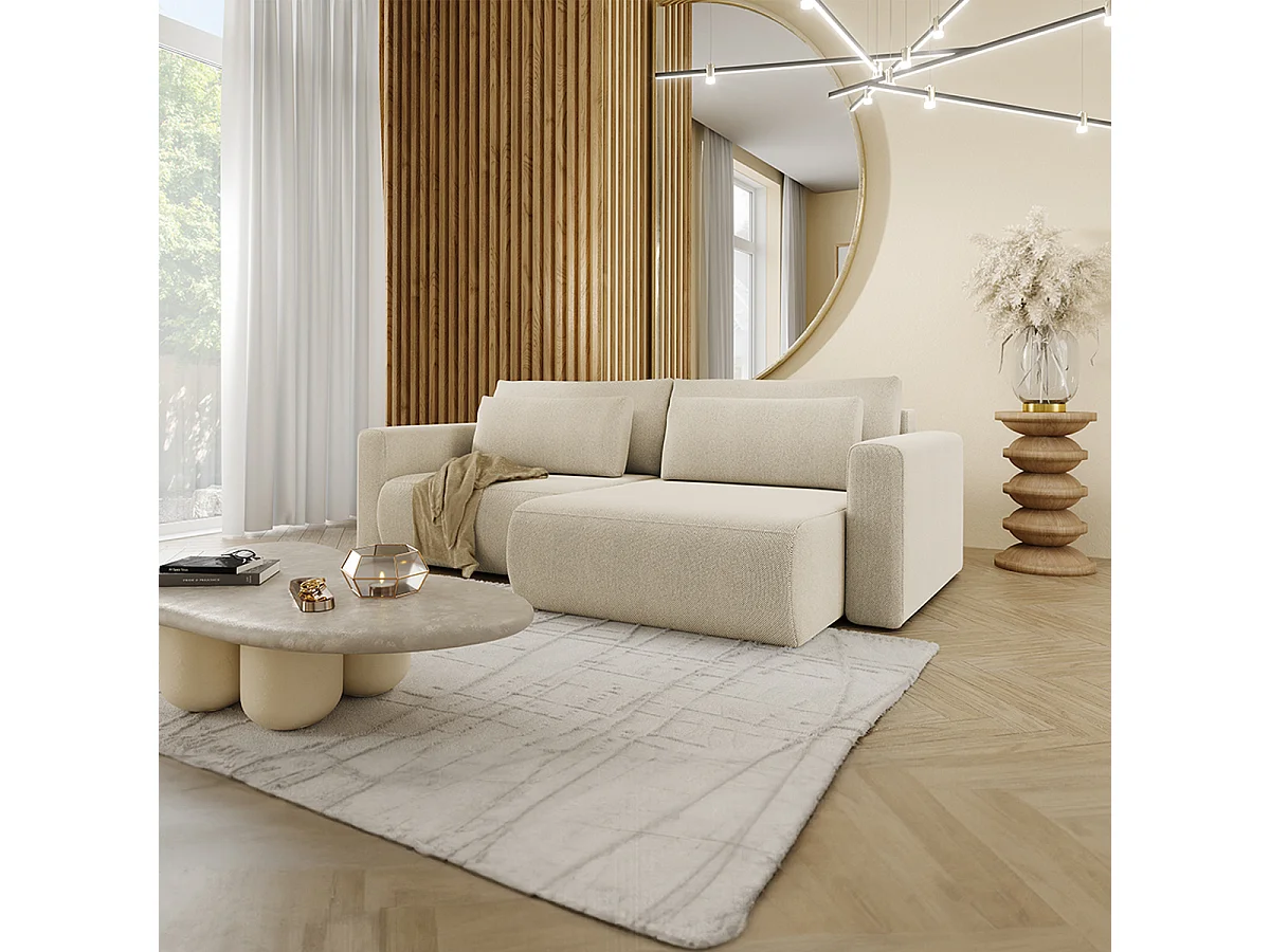 Canapé d'angle réversible convertible 3 places coffre Evy Beige