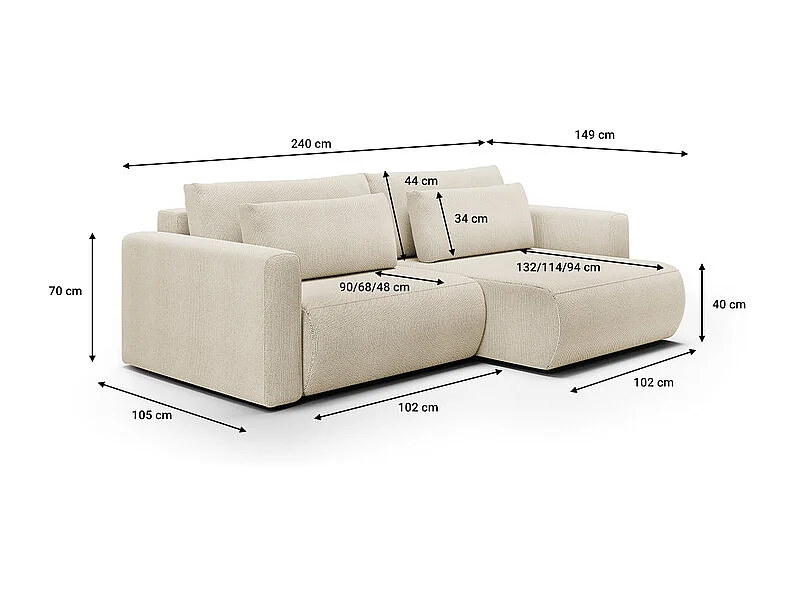 Canapé d'angle réversible convertible 3 places coffre Evy Beige
