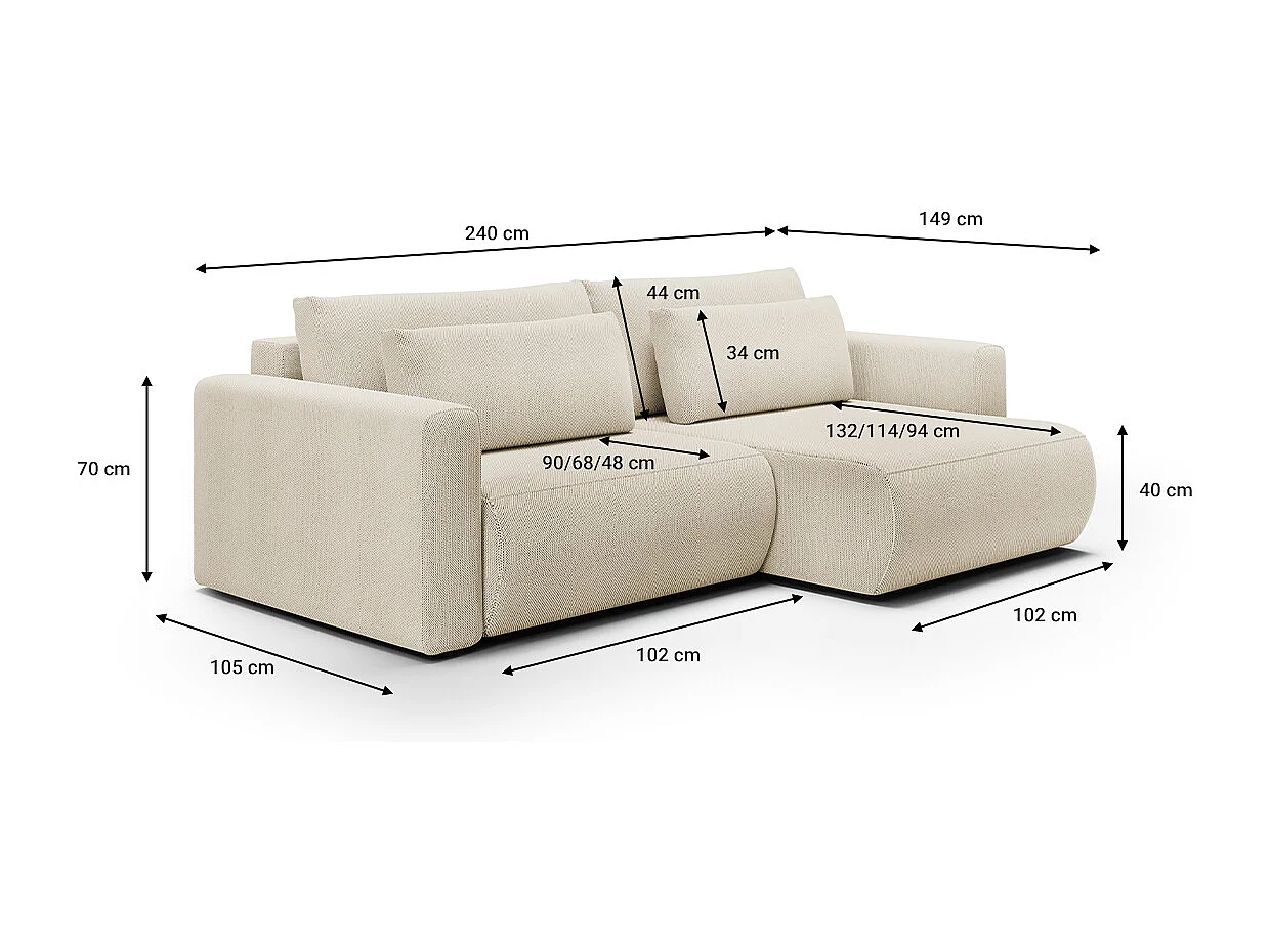 Canapé d'angle réversible convertible 3 places coffre Evy Beige