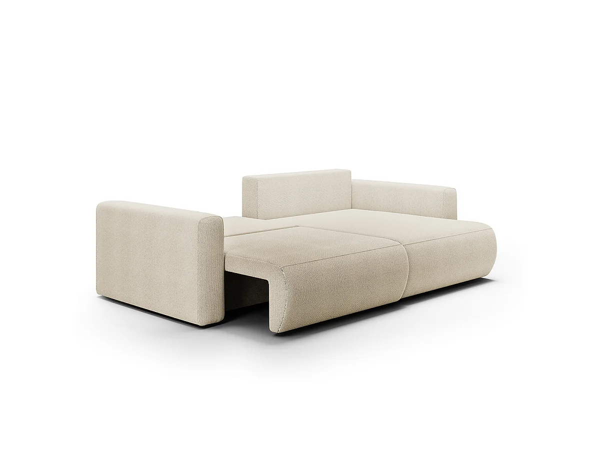Canapé d'angle convertible 3 places avec coffre en tissu beige