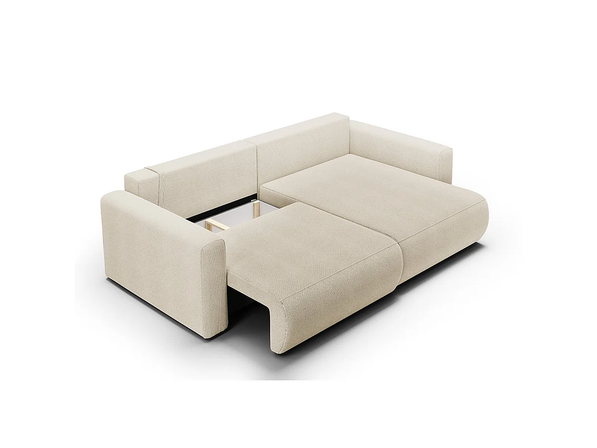 Canapé d'angle convertible 3 places avec coffre en tissu beige