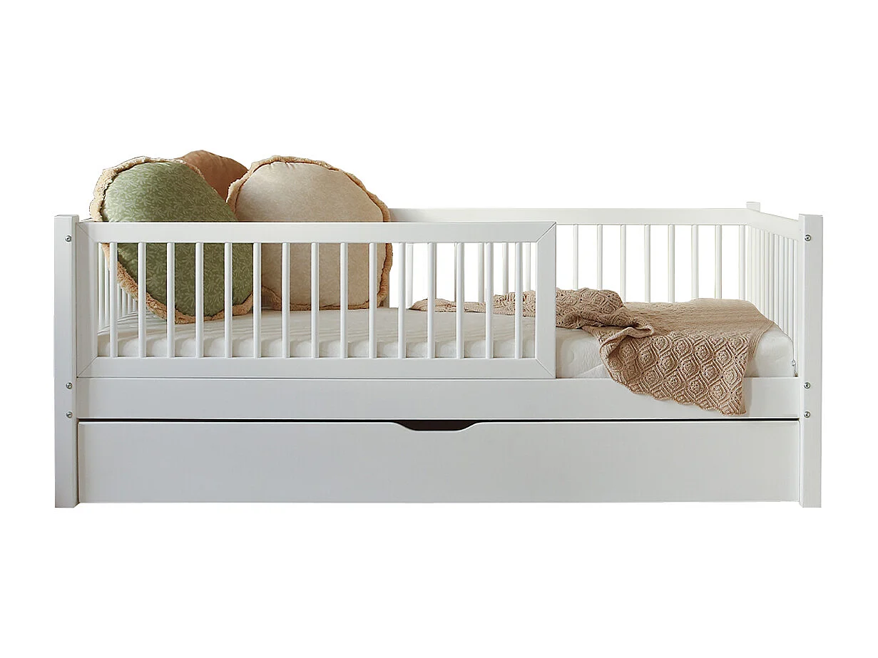 Seng 90x190 barriere lamelbund og skuffe inkl. Sybil Hvid