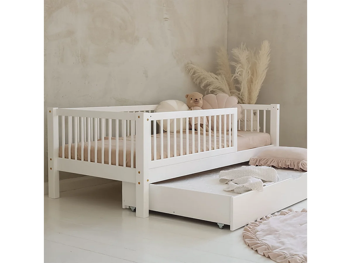 Seng 90x190 barriere lamelbund og skuffe inkl. Sybil Hvid