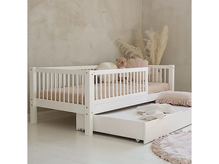 Seng 90x190 barriere lamelbund og skuffe inkl. Sybil Hvid
