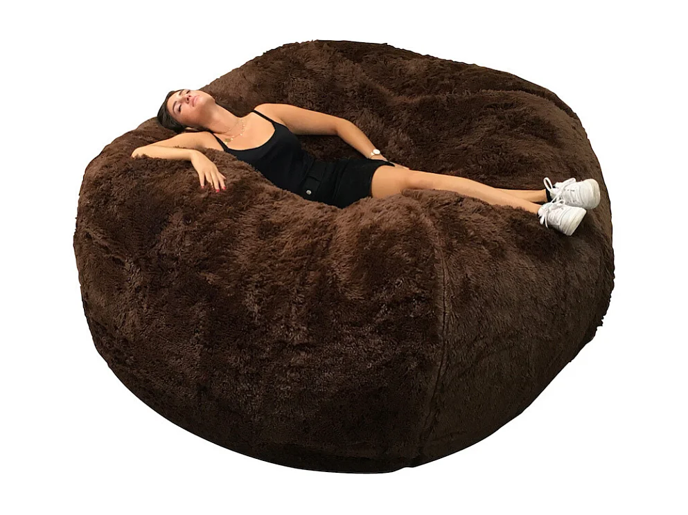 Pouf géant déhoussable fausse fourrure chocolat 180 cm