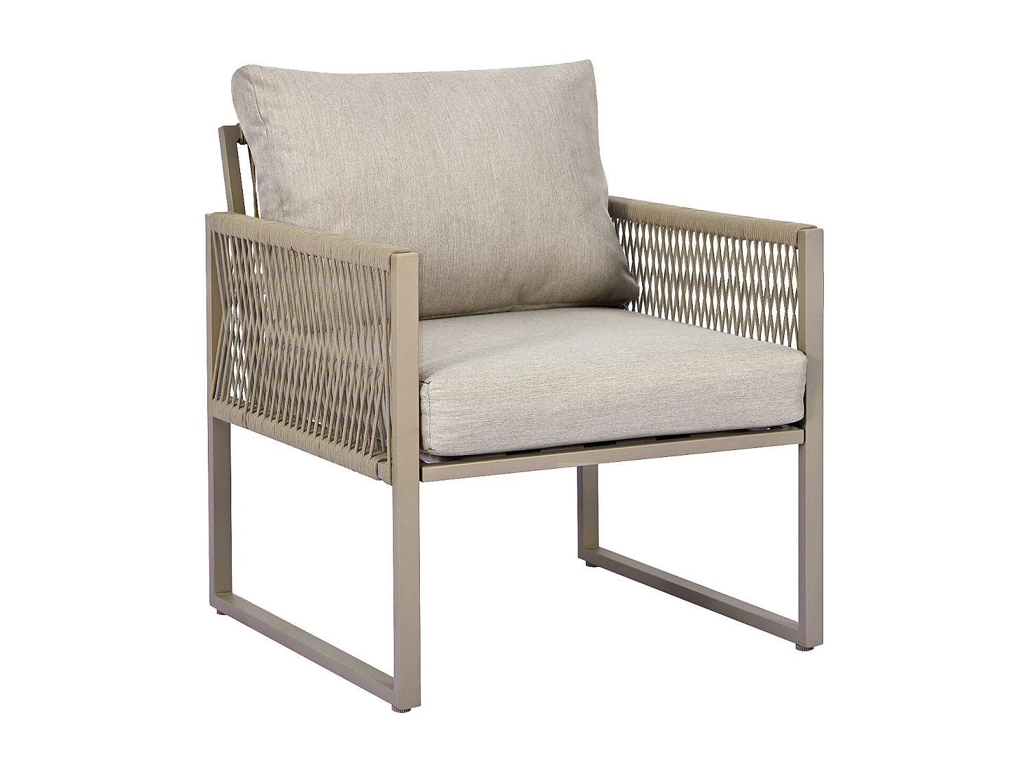 Conjunto de sofá de jardim em Ferro galvanizado - 1 canapé, 2 poltronas e 1 mesa de centro em vidro - decorado com Corda - Taupe