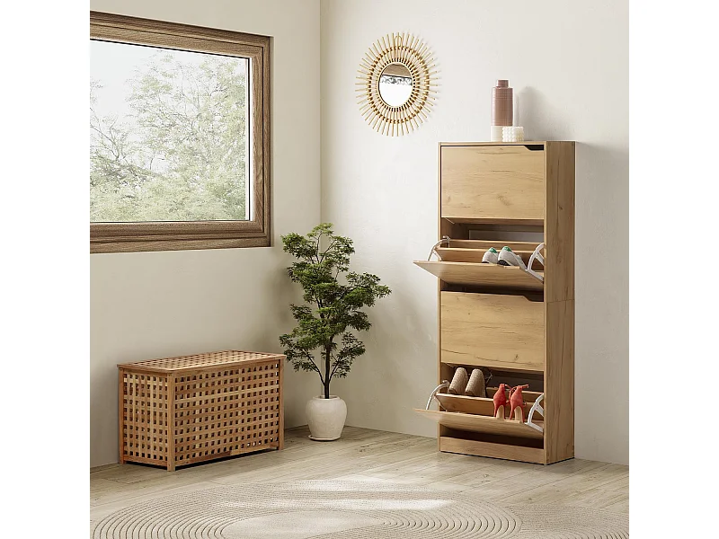 Schoenenkast Ã ngel 4 Deuren Licht Eiken Kleur, voor 24 Paren