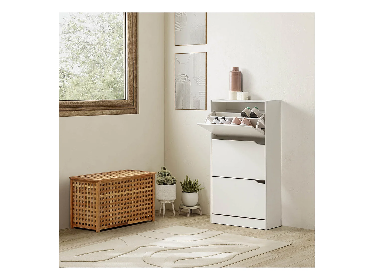 Schoenenkast Ã ngel 3 Deuren Wit, voor 18 Paren