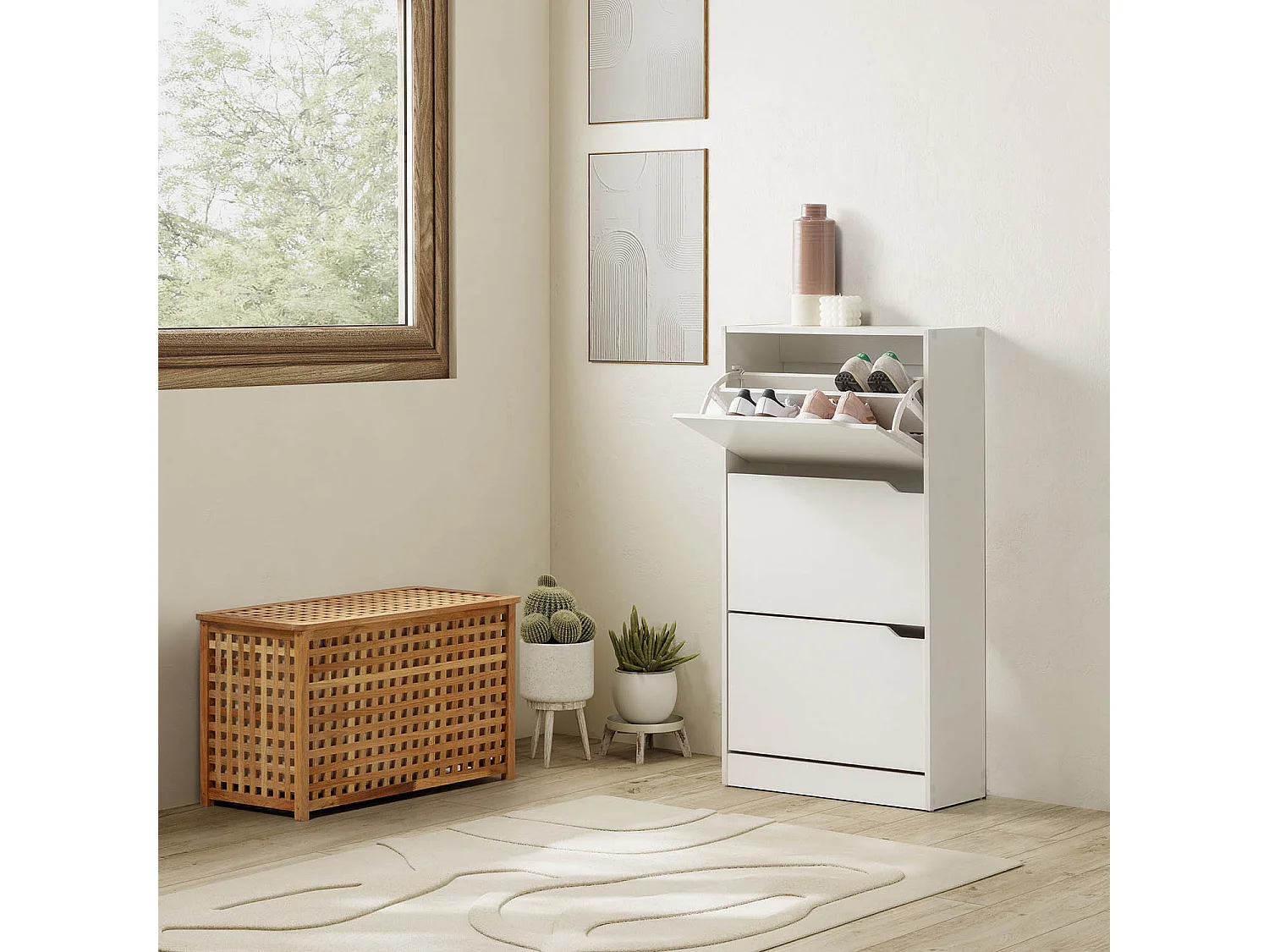 Meuble à chaussures Angel, 3 portes, couleur blanche, pour 18 paires