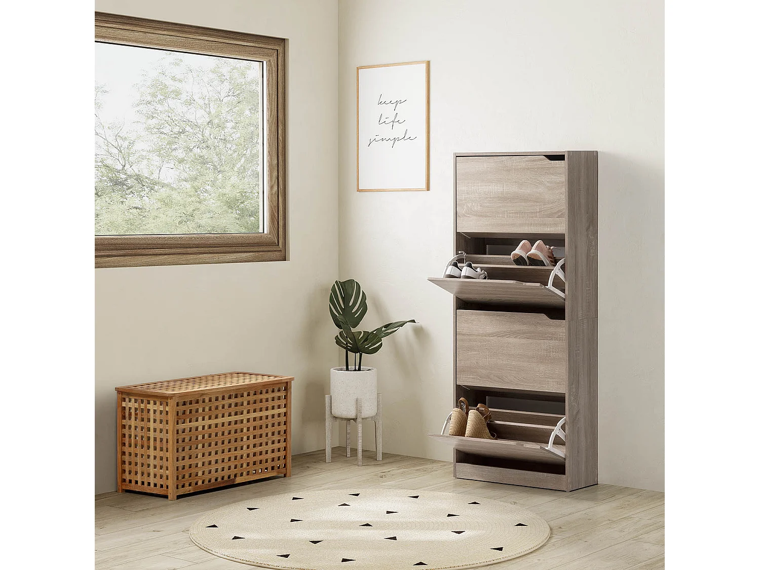 Mobile Scarpiera Angel 4 Ante Colore Rovere, per 24 Paia