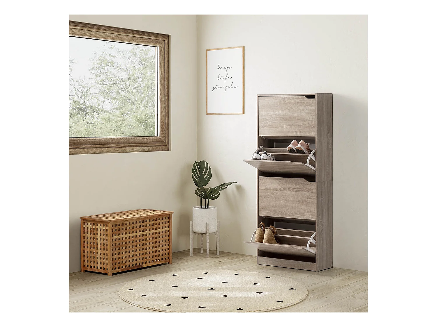 Mueble Zapatero Ángel 4 Puertas Color Roble, para 24 Pares