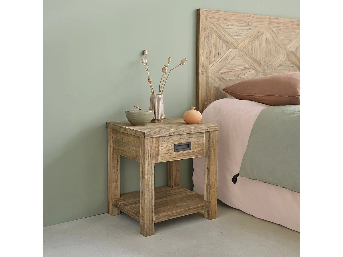Table de chevet en teck recyclé massif