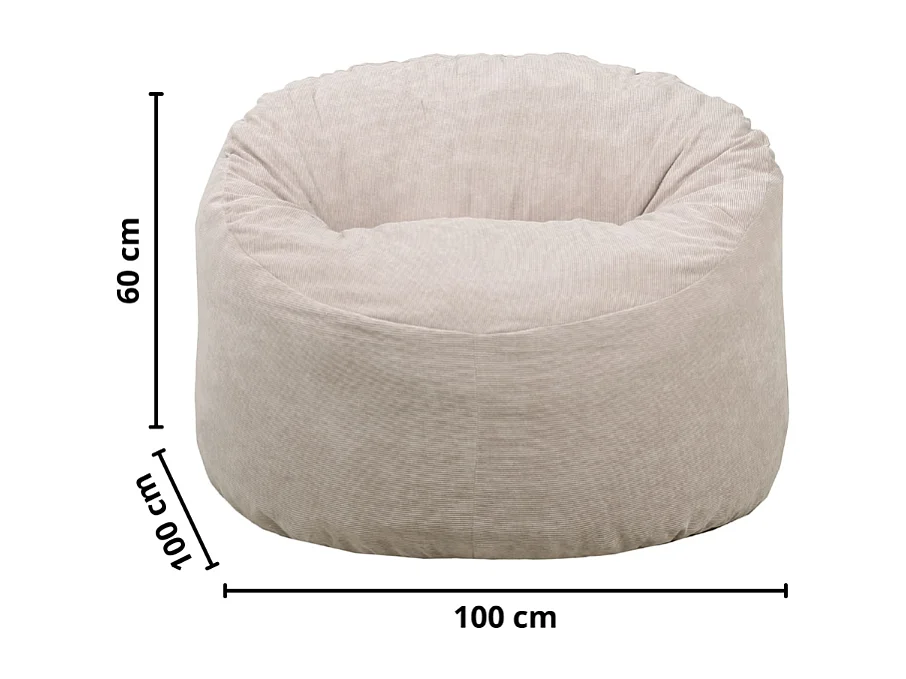 Beige ribfluwelen poef 100 cm