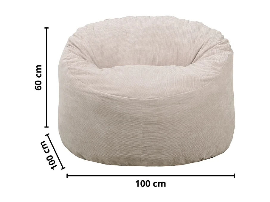 Pouf velours côtelé Beige 100 cm