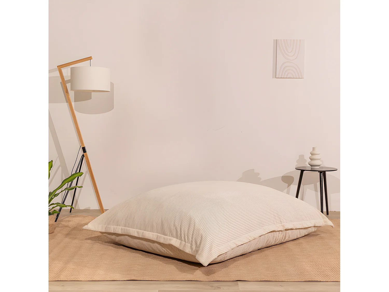 Gebroken witte ribfluwelen poef 180 x 140 cm