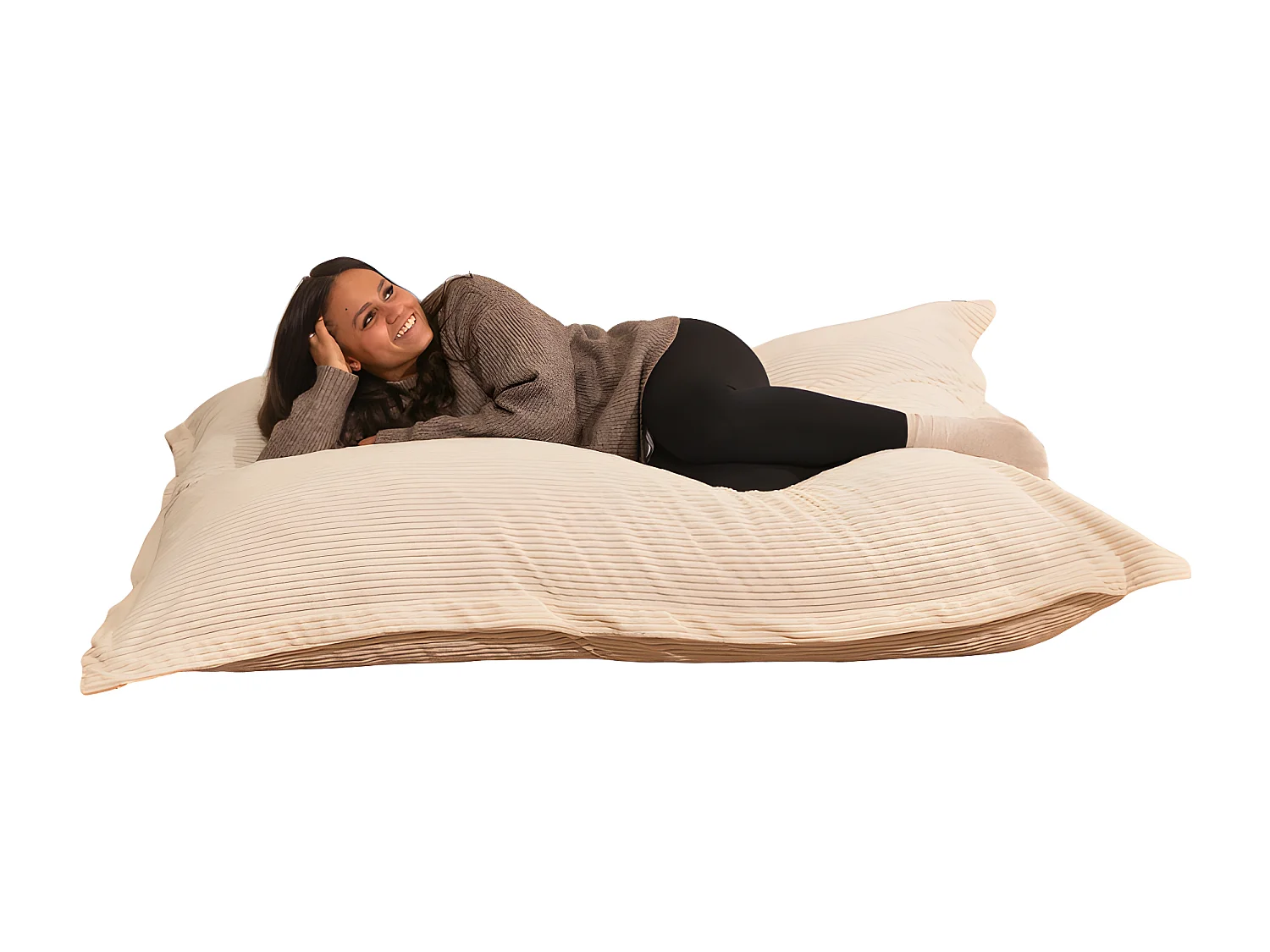 Pouf velours côtelé déhoussable blanc cassé 180 x 140 cm