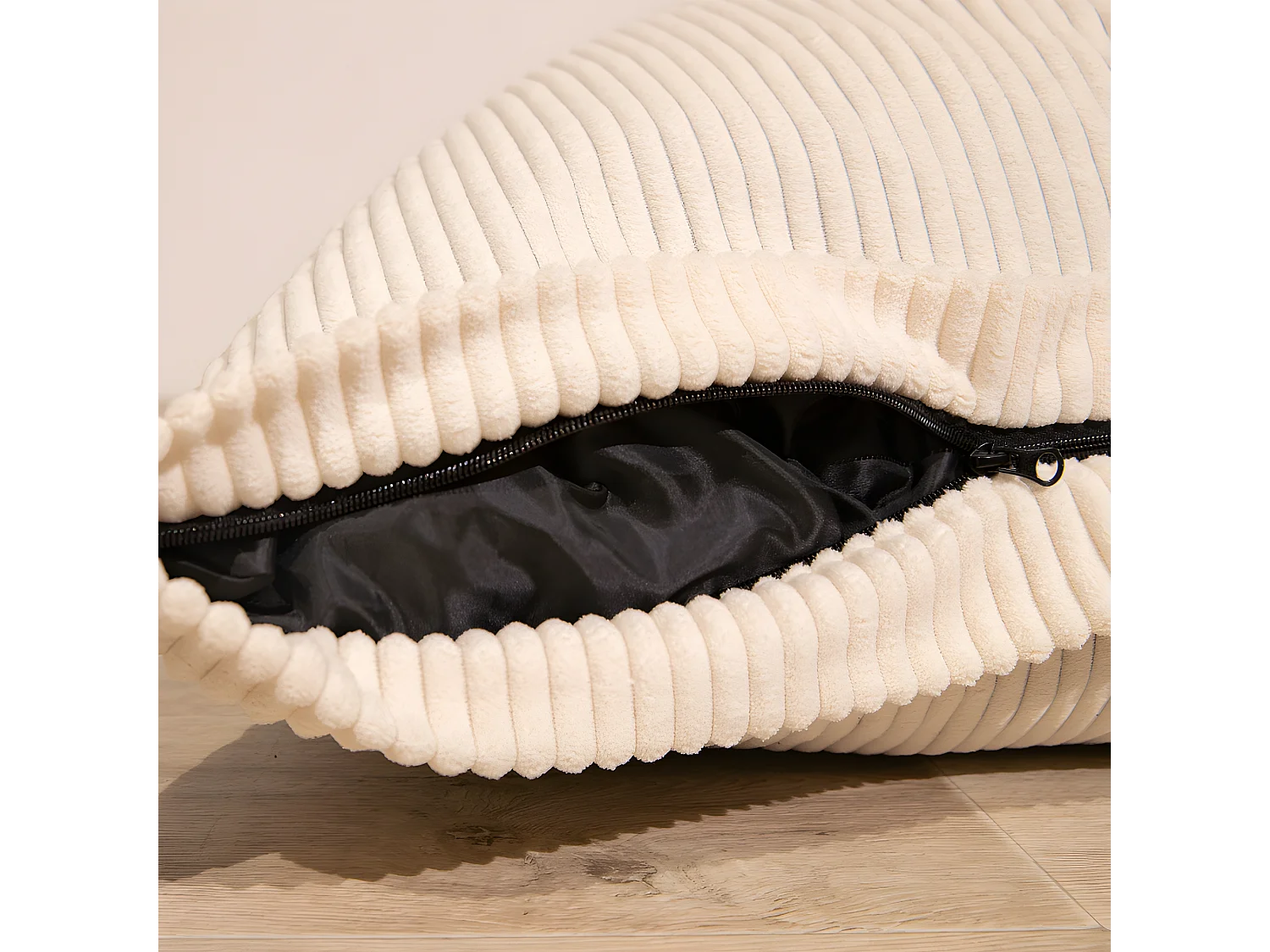 Pouf velours côtelé déhoussable blanc cassé 180 x 140 cm