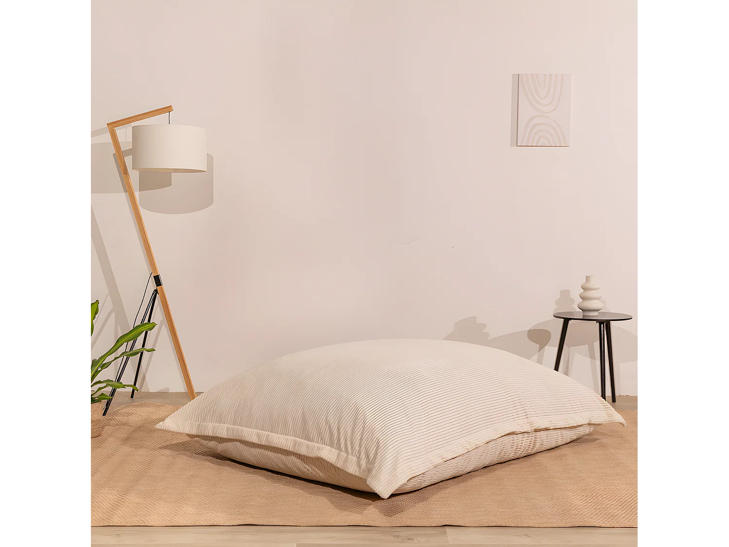 Pouf velours côtelé déhoussable blanc cassé 180 x 140 cm