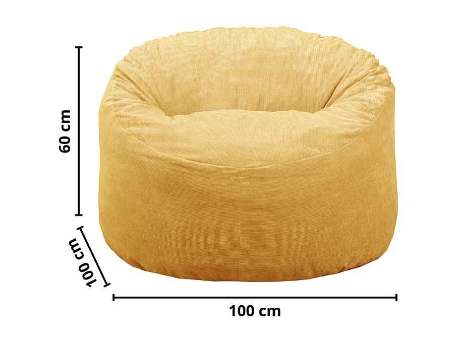 Pouf velours côtelé jaune 100 cm