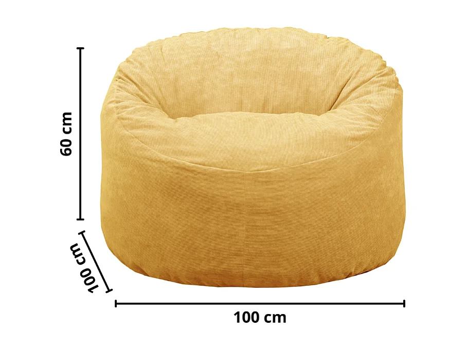 Pouf velours côtelé jaune 100 cm