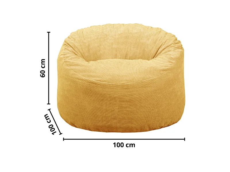 Pouf velours côtelé jaune 100 cm