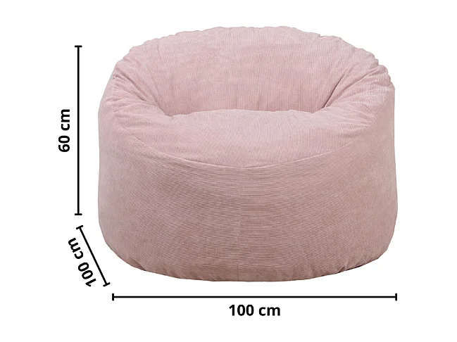 Pouf velours côtelé rose 100 cm