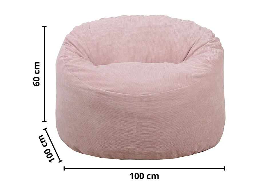 Pouf velours côtelé rose 100 cm