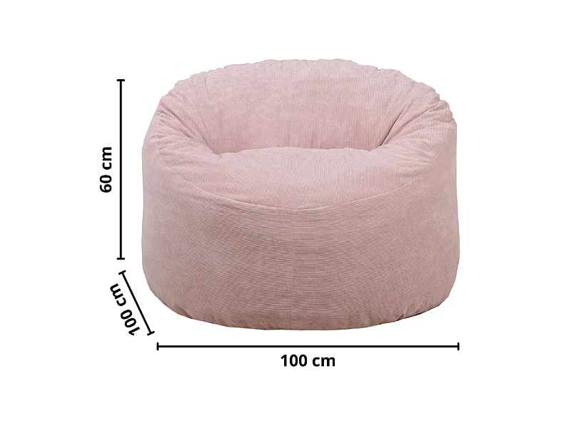 Pouf velours côtelé rose 100 cm
