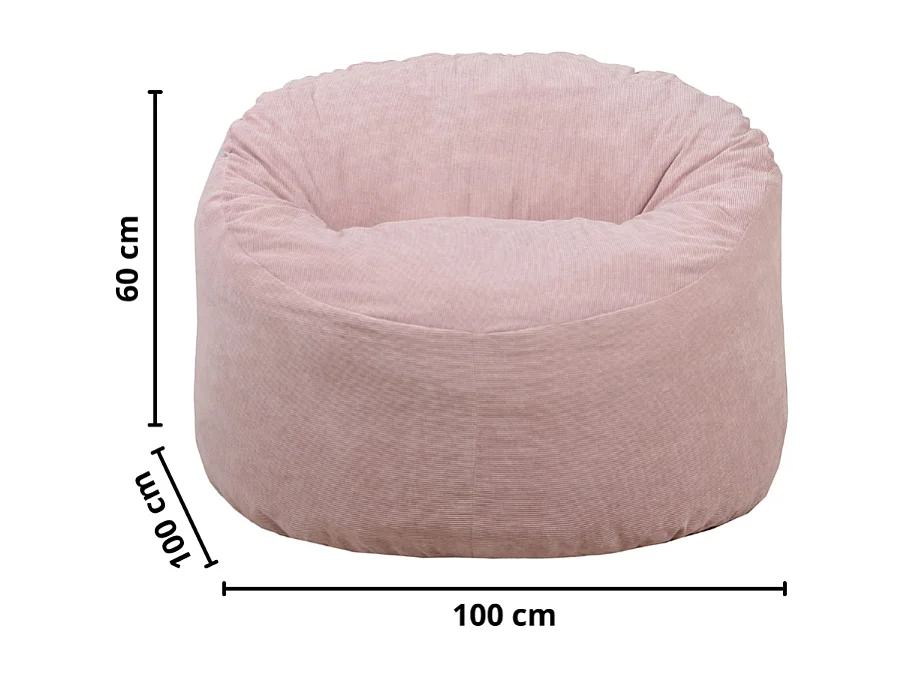 Pouf velours côtelé rose 100 cm