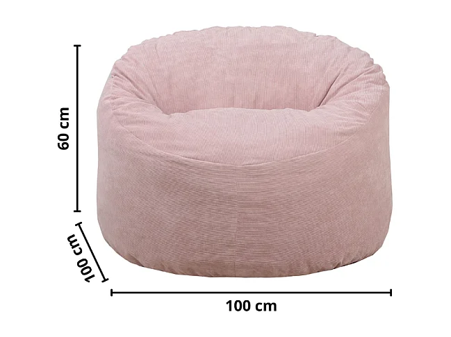 Pouf velours côtelé rose 100 cm